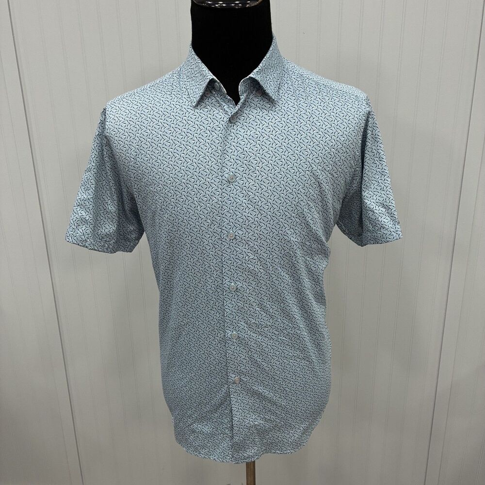 Ted Baker London Men's Size 6/XXL Blue Short Sleeve Classic Button Front Shirt